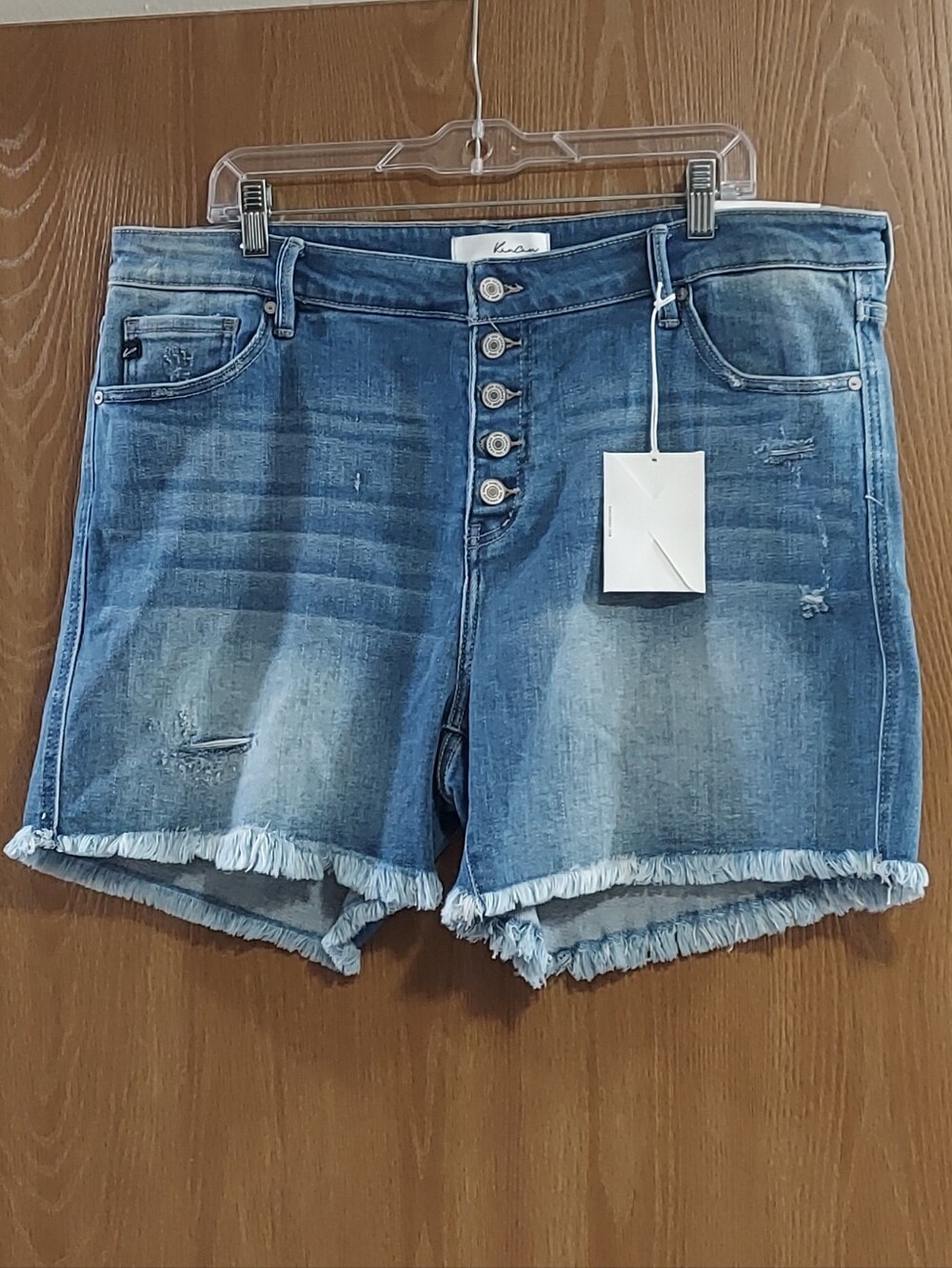 NWT KanCan Distressed Mid-High Rise Button-Fly Denim Shorts - Blue Size 3XL